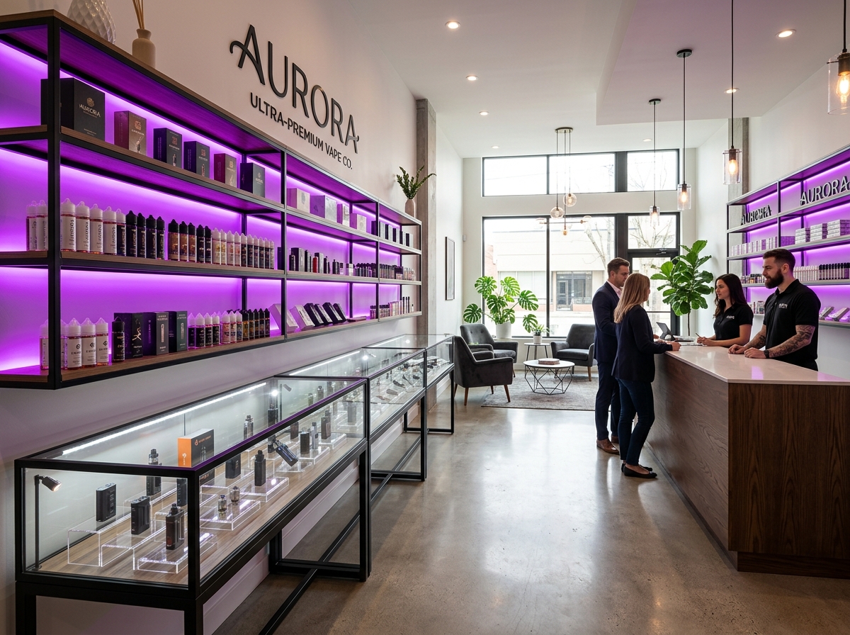 Interior view of Manvel Vape Shop clean retail layout